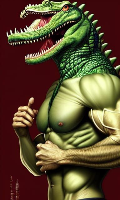 Sultry Alligator-Man Centerfold in Fantasy Art Style