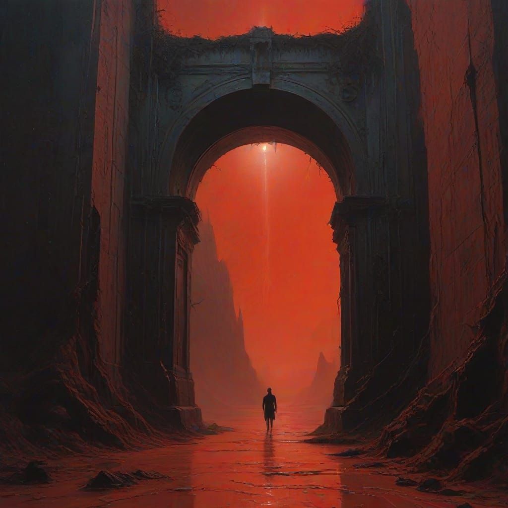 Surreal Elevator Descends to Cosmic Rift Under Dark Star