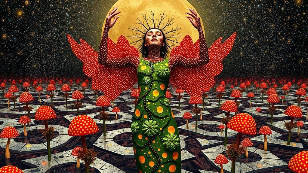 Ethereal Dots Landscape: A Surreal Amaryllis in Serene Medit...