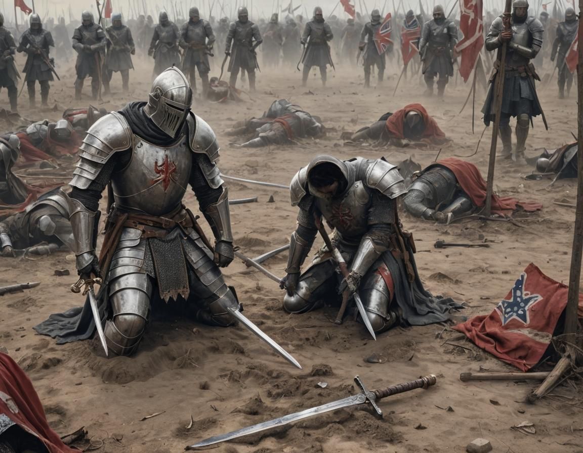 Broken Knight on Desecrated Battlefield: Fantasy Illustratio...