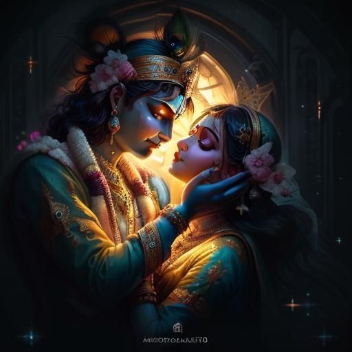 Radha Krishna Kissing: Hyperdetailed Artgerm Style