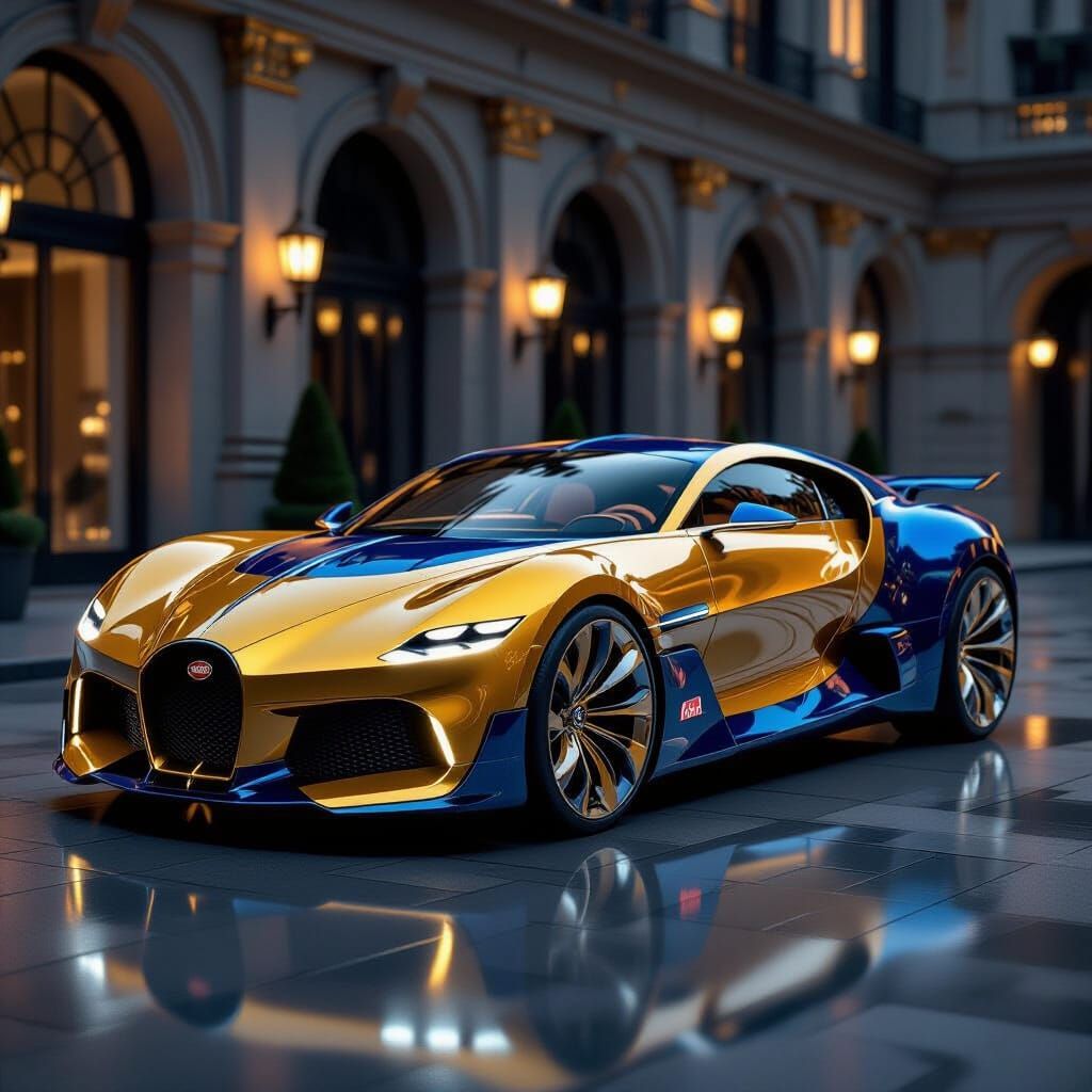 Art Deco Bugatti Concept Car in Gold and Sapphire