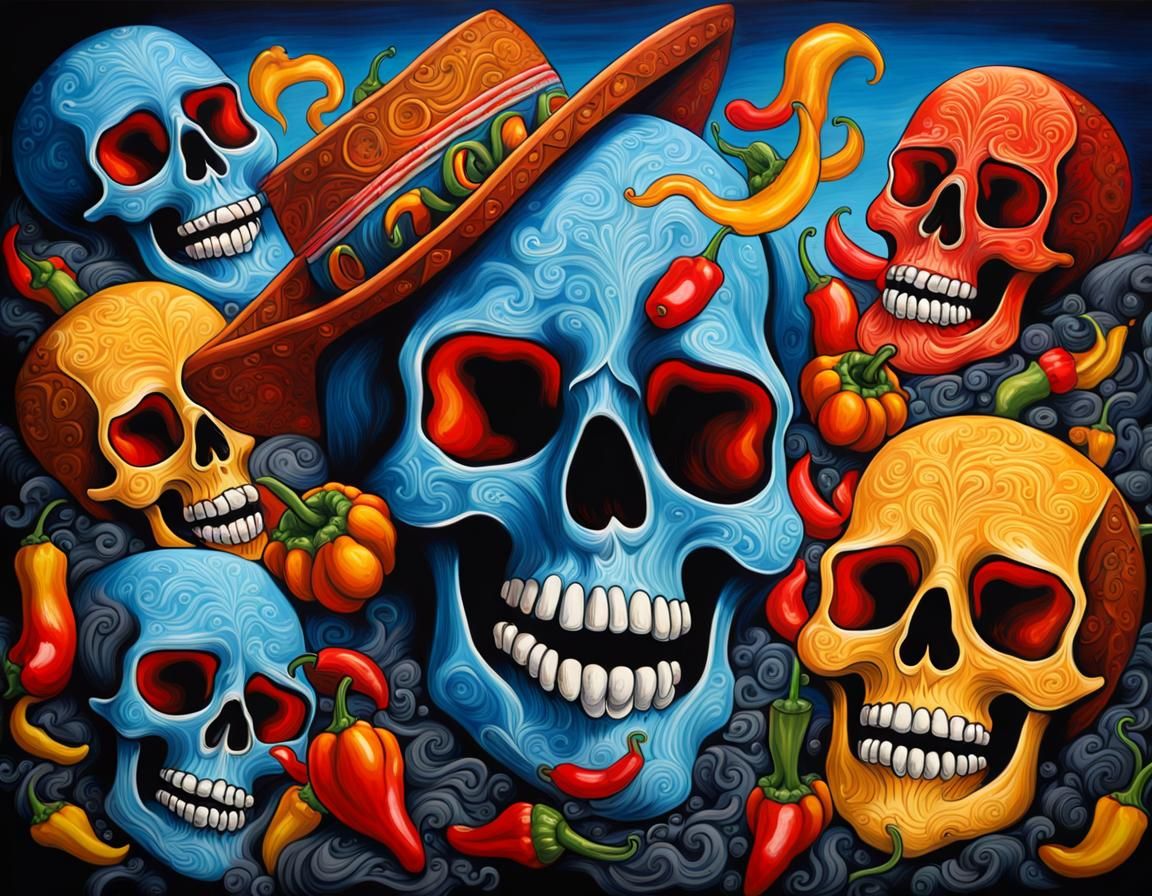 Cinco de Mayo Skulls in Mexican Street Art Style