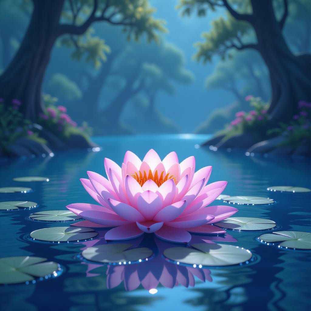 Pink Water Lily in Dark Fantasy Style