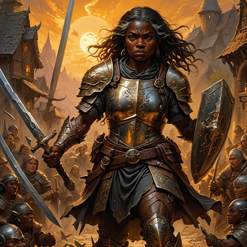 Stout Halfling Warrior Woman in Oil Painting Style