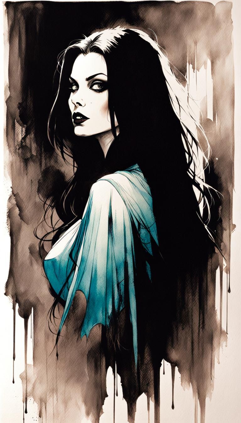 Vampire Woman: Quirky Ink Drawing in Horror Ambiance