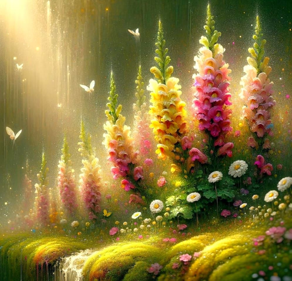 Vibrant Watercolor Snapdragons in Golden Light