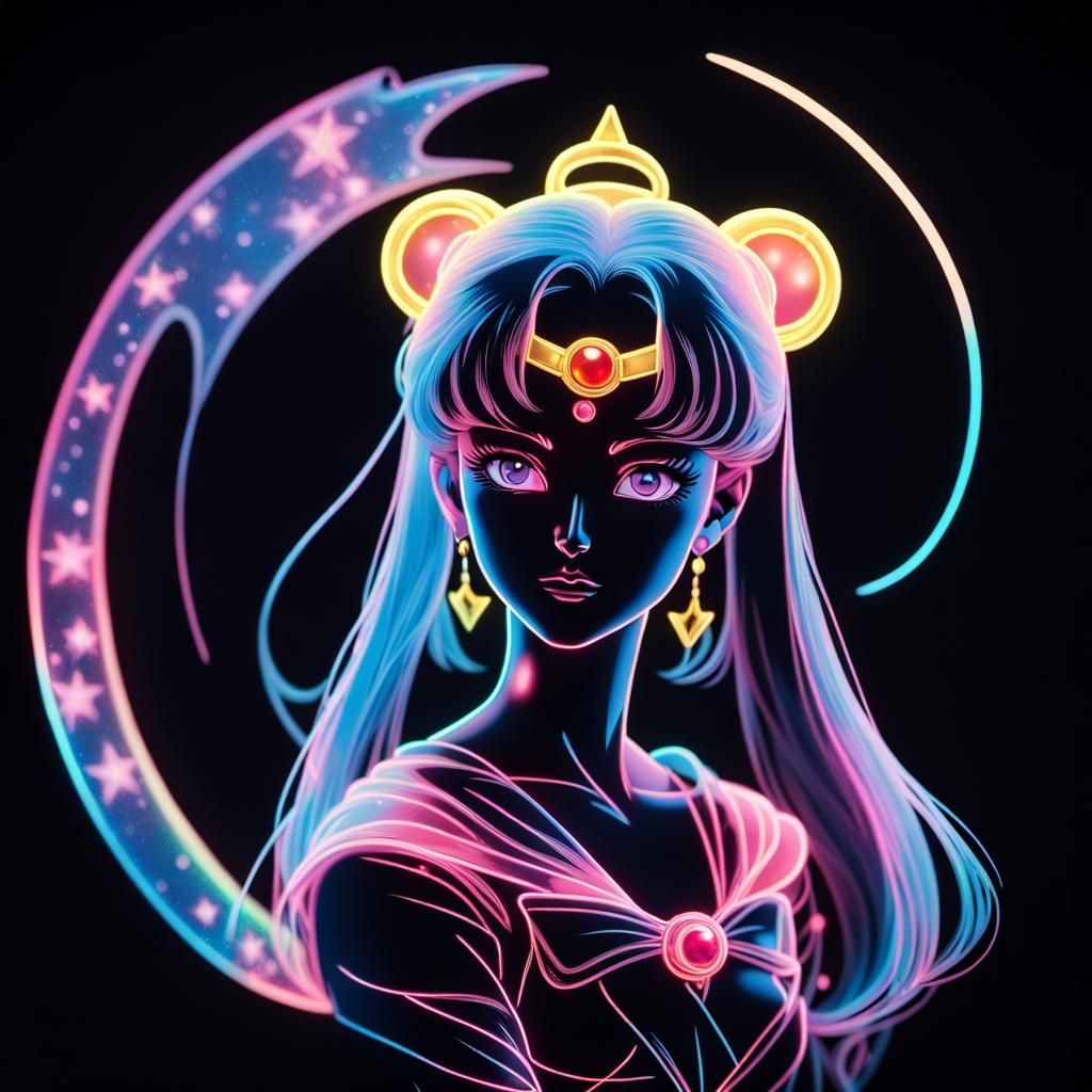 Holographic Neon Sailor Moon Ghost Silhouette