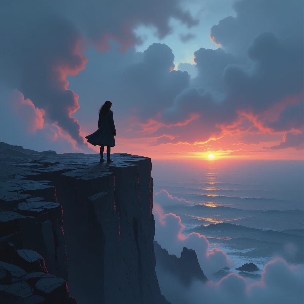 Dystopian Woman on Hellscar Isle, Industrial Landscape