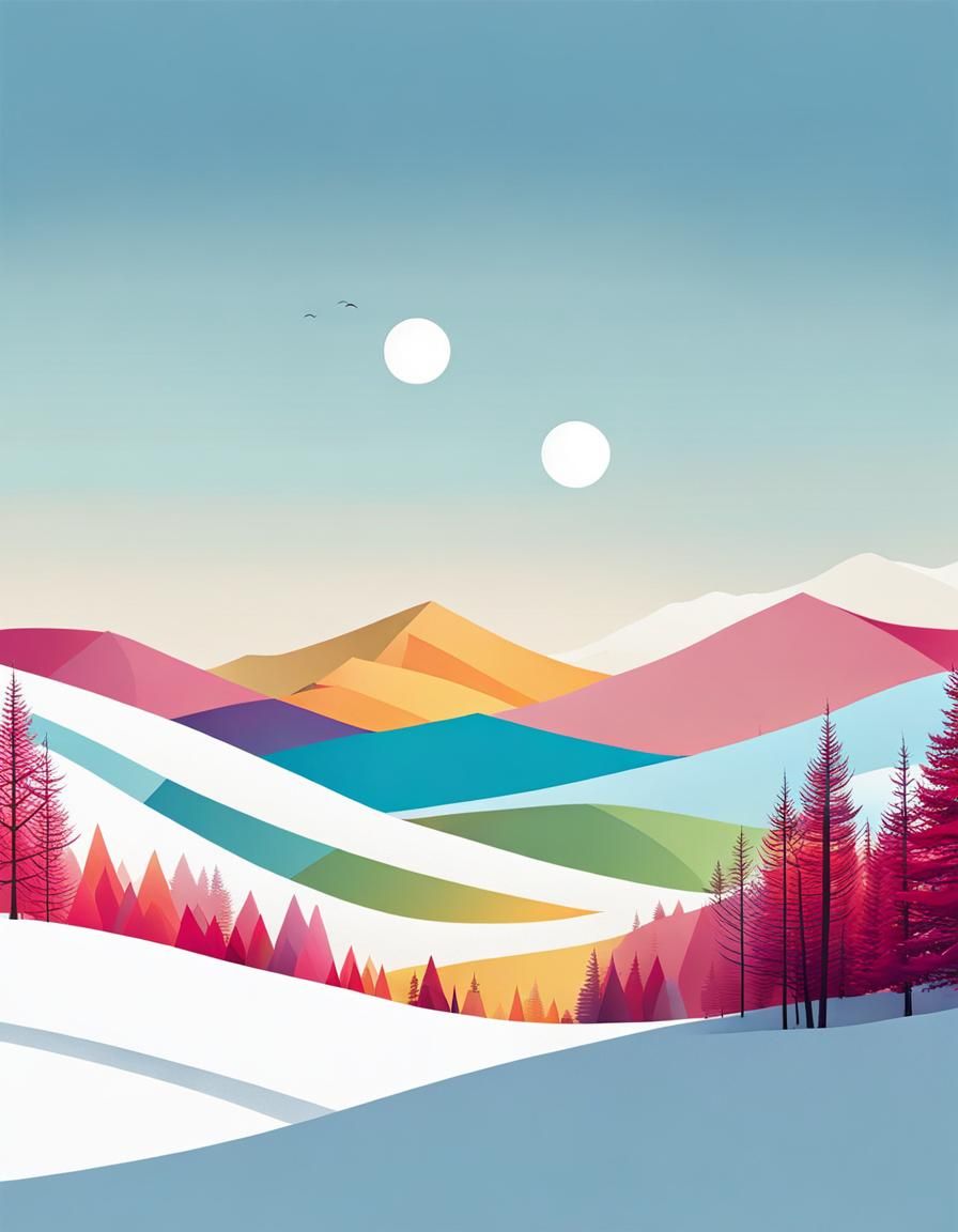 Colorful Minimalist Winter Landscape Graphics