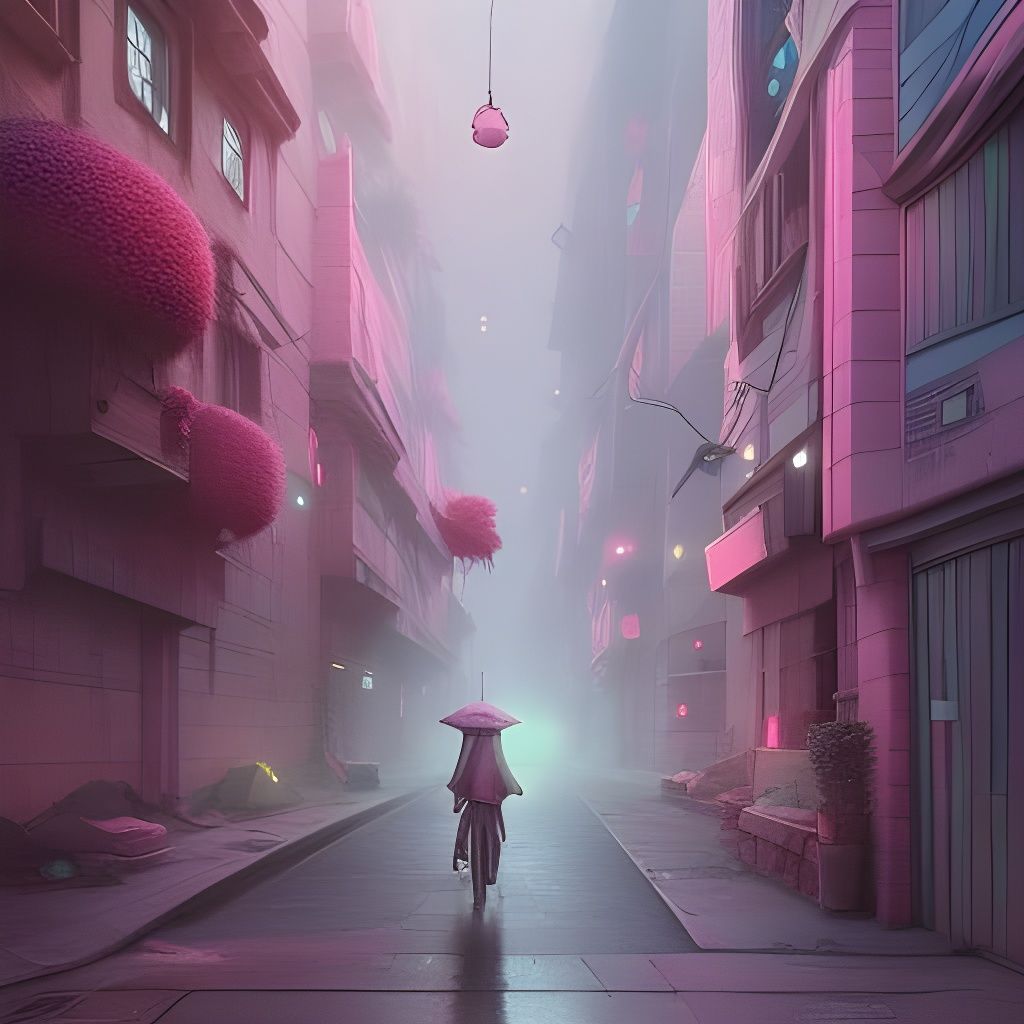 Pink City Street: Digital Matte Painting