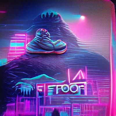 Bigfoot in Synthwave Neon Retro Style