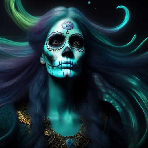 Elegant Bioluminescent Sugar Skull Empress