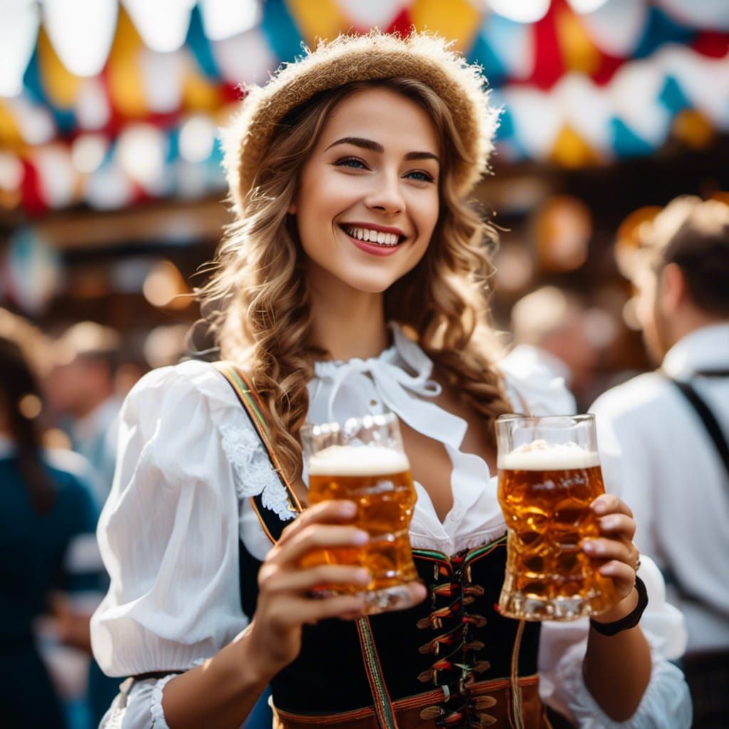 Oktoberfest Celebration of a Woman Enjoying Beer