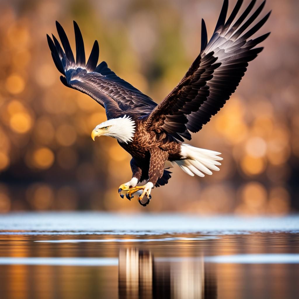 Eagle Flying Over Water Reflection: Professional Photography
