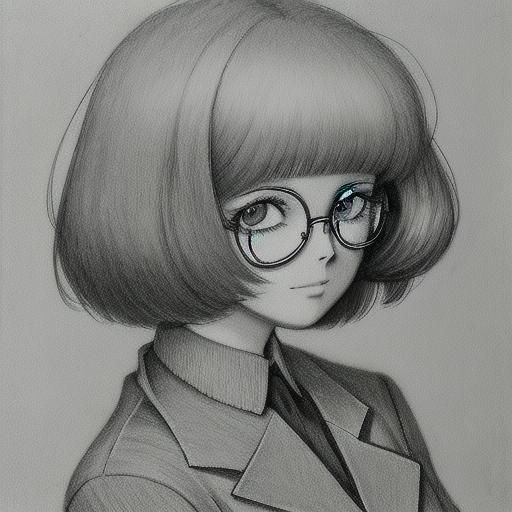80s Anime Office Lady Charcoal Drawing