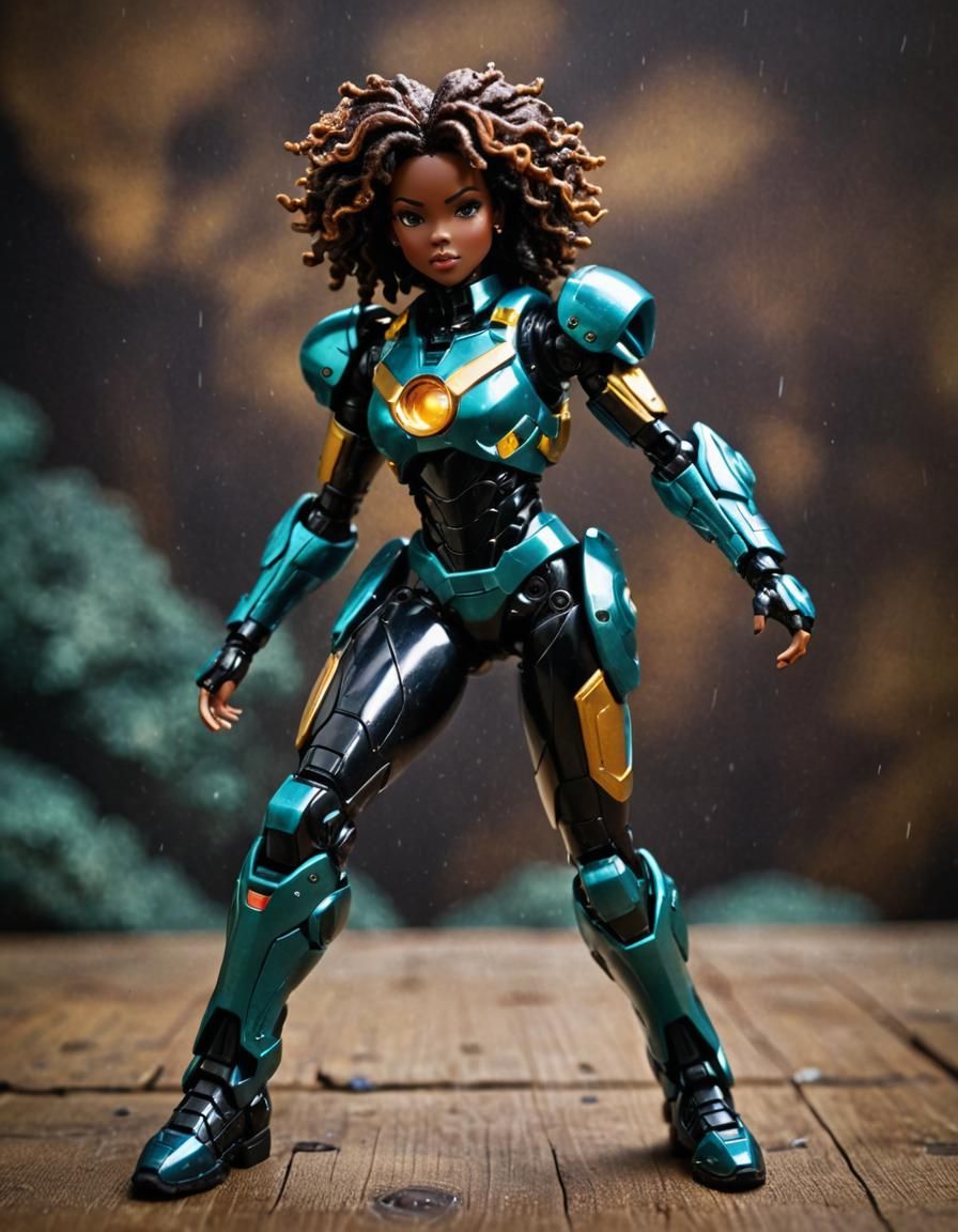 Dynamic Action Figure with Exoskeleton in Retro Style