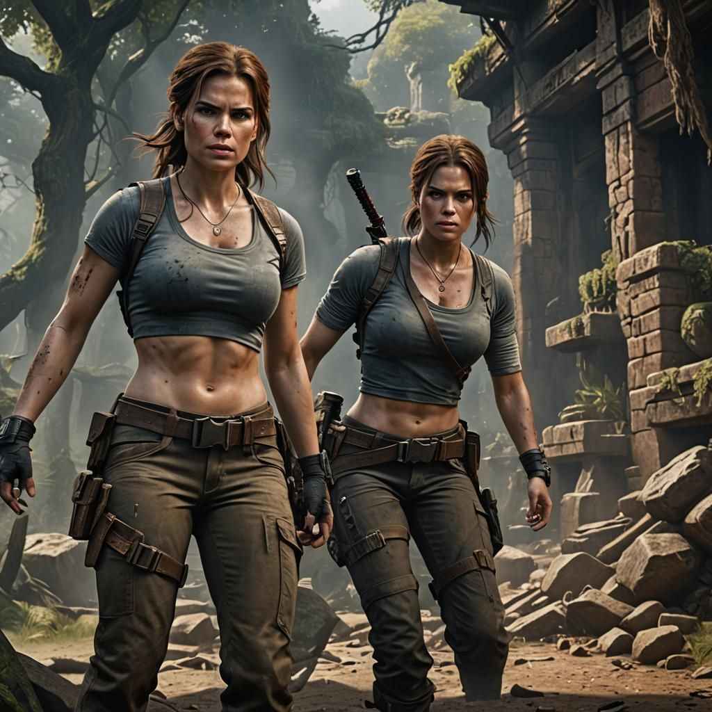 Lara Croft Midriff Portrait in Detailed Matte Painting