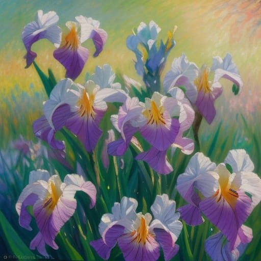 Impressionist Iris Close-Up in Warm Sunlight