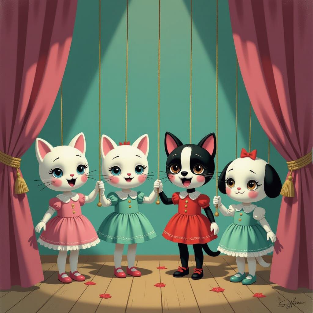 Puppet World Trauma in Gary Baseman Style