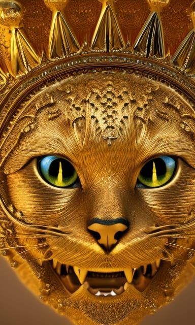 Golden Crowned Cat in Detailed Digital Painting
