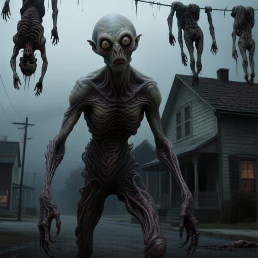 Grotesque Skinwalker-Wendigo Creature in Dark Fantasy Style