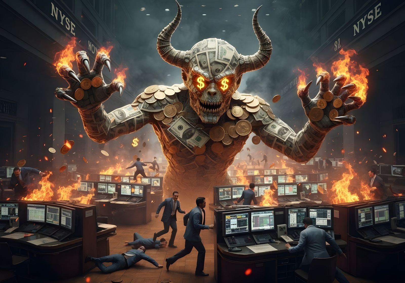 Demon of Dollar Bills Crushes Wall Street