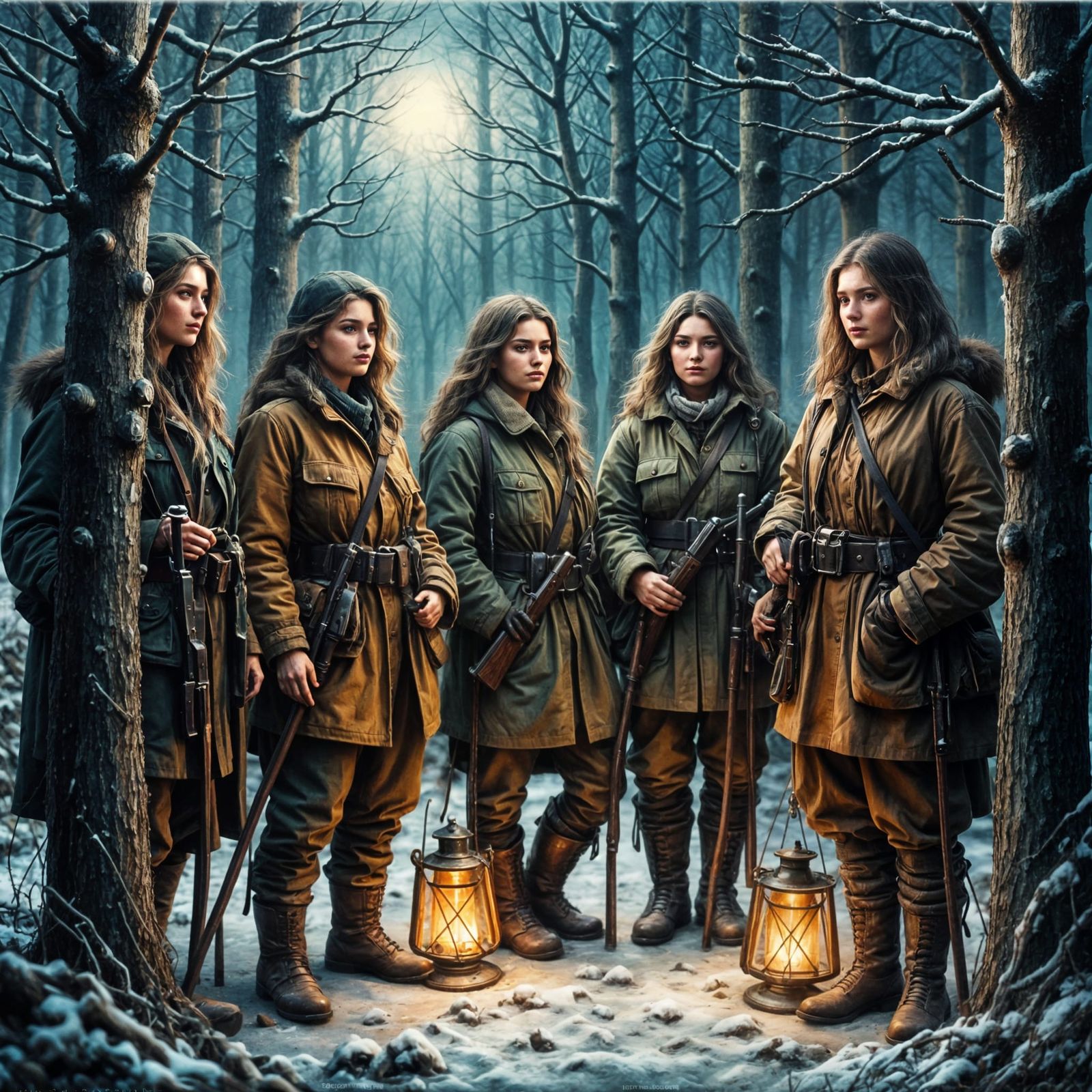 WW2 Russian Women Partisans in Forest Clearing