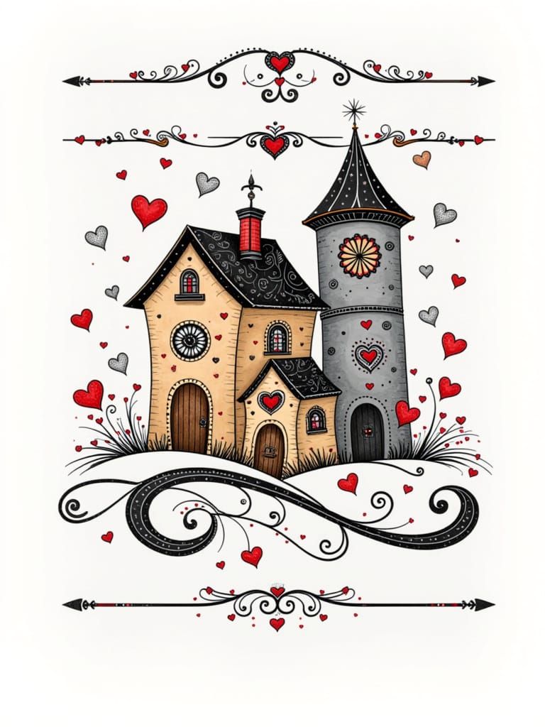 Whimsical Village Houses in a Muted Color Palette