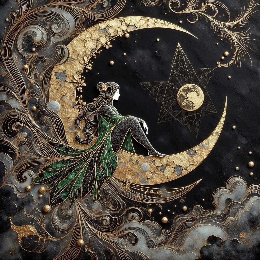 Whimsical Fantasy Witch in Cloisonne Style