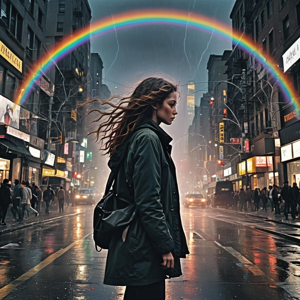 City Lights and Rainbows: A Detailed Matte Painting