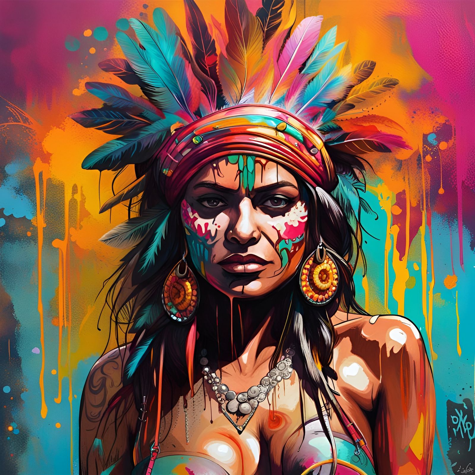 Indian Woman in Bikini as Graffiti Art