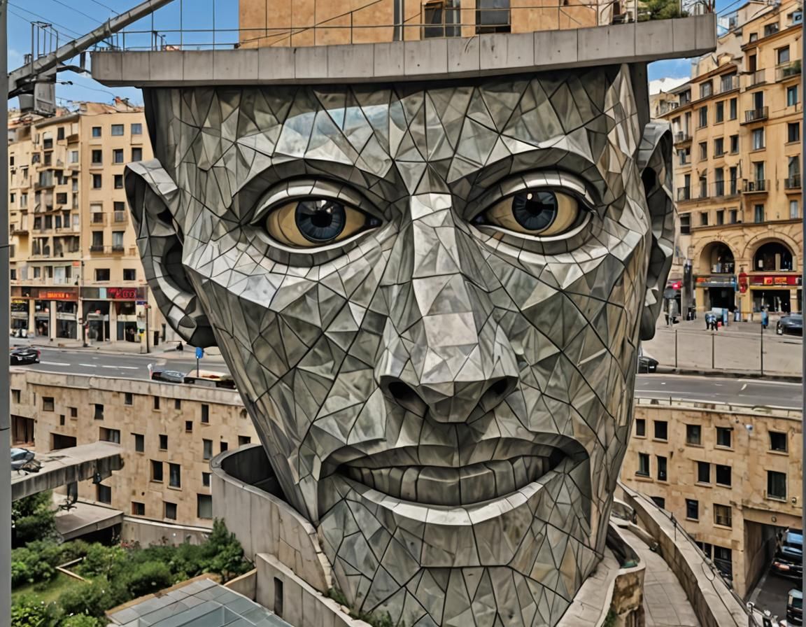 Postmodern Building with Reflective Glass at Sunset