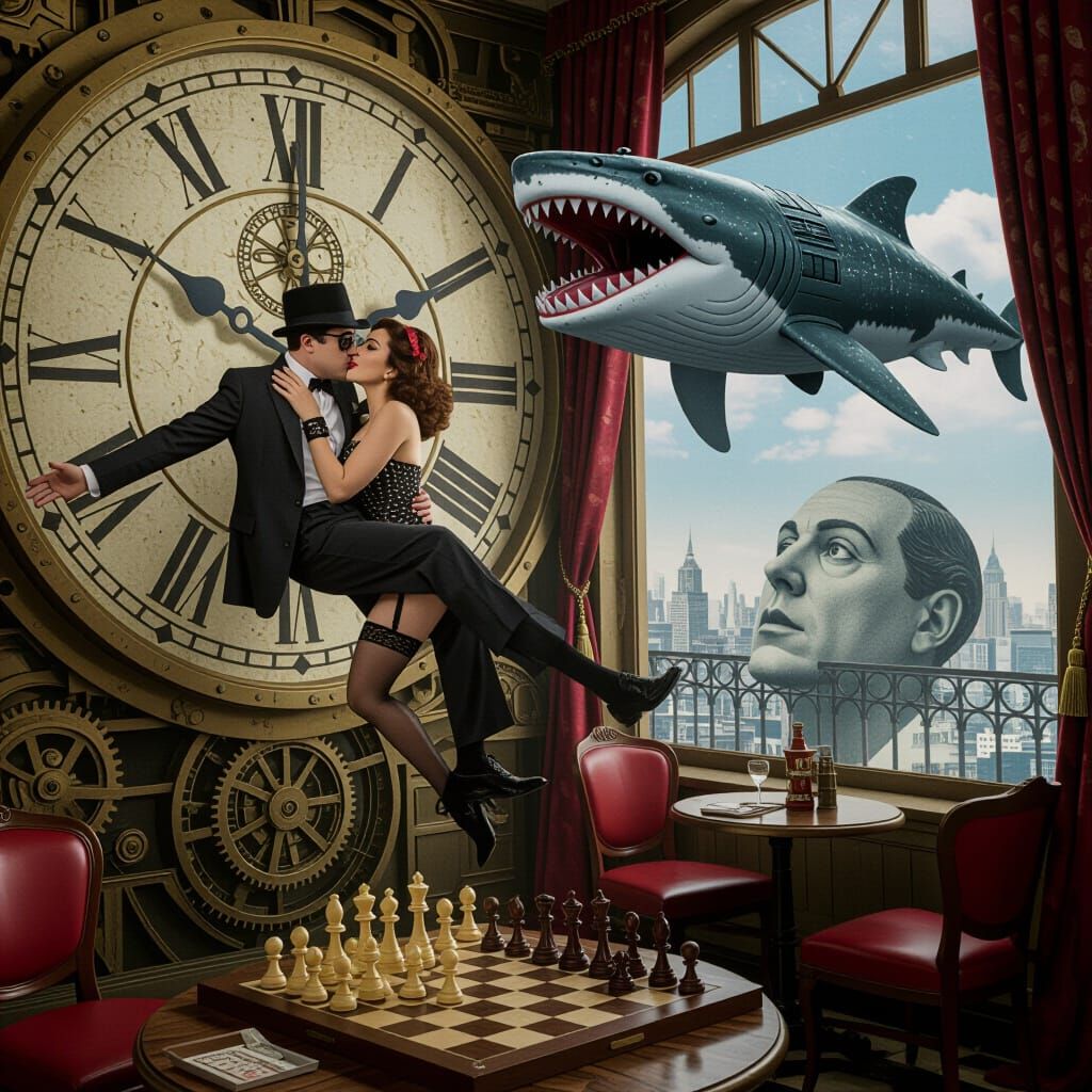 Steampunk Parody: Man Kisses Actress on Giant Clock