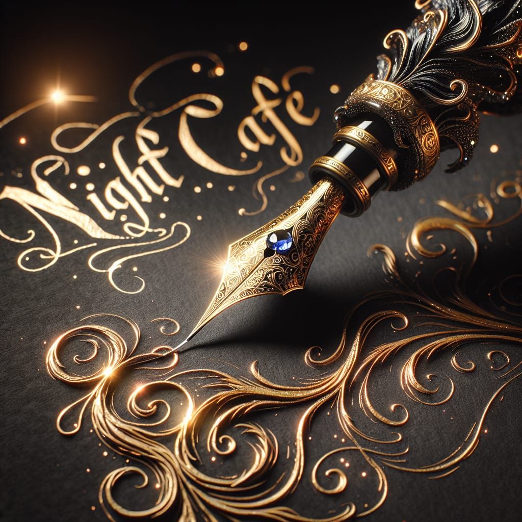 Ornate Illuminated Calligraphy of Night Cafe