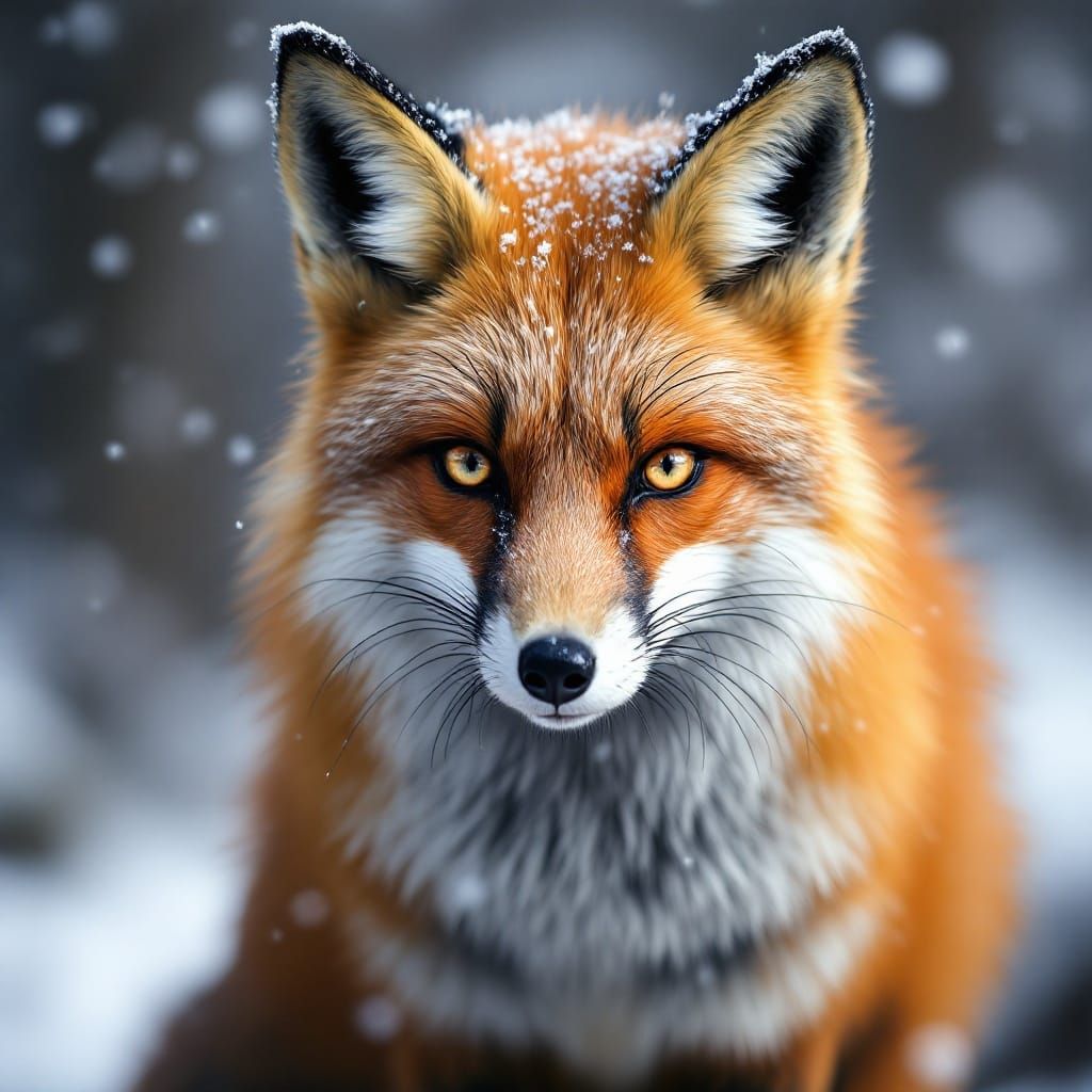 Intense Red Fox Portrait in Snowy Landscape