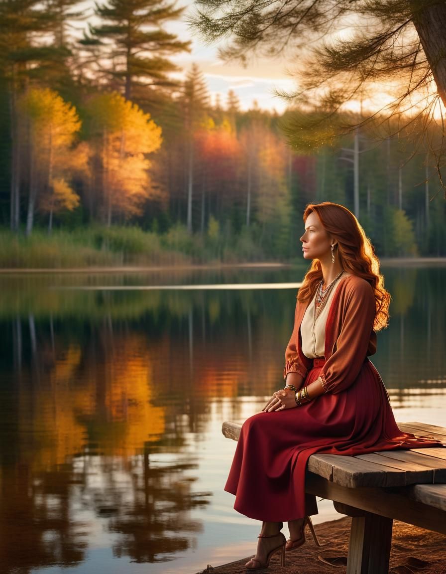 Serene Lake Scene in Warm, Golden Light