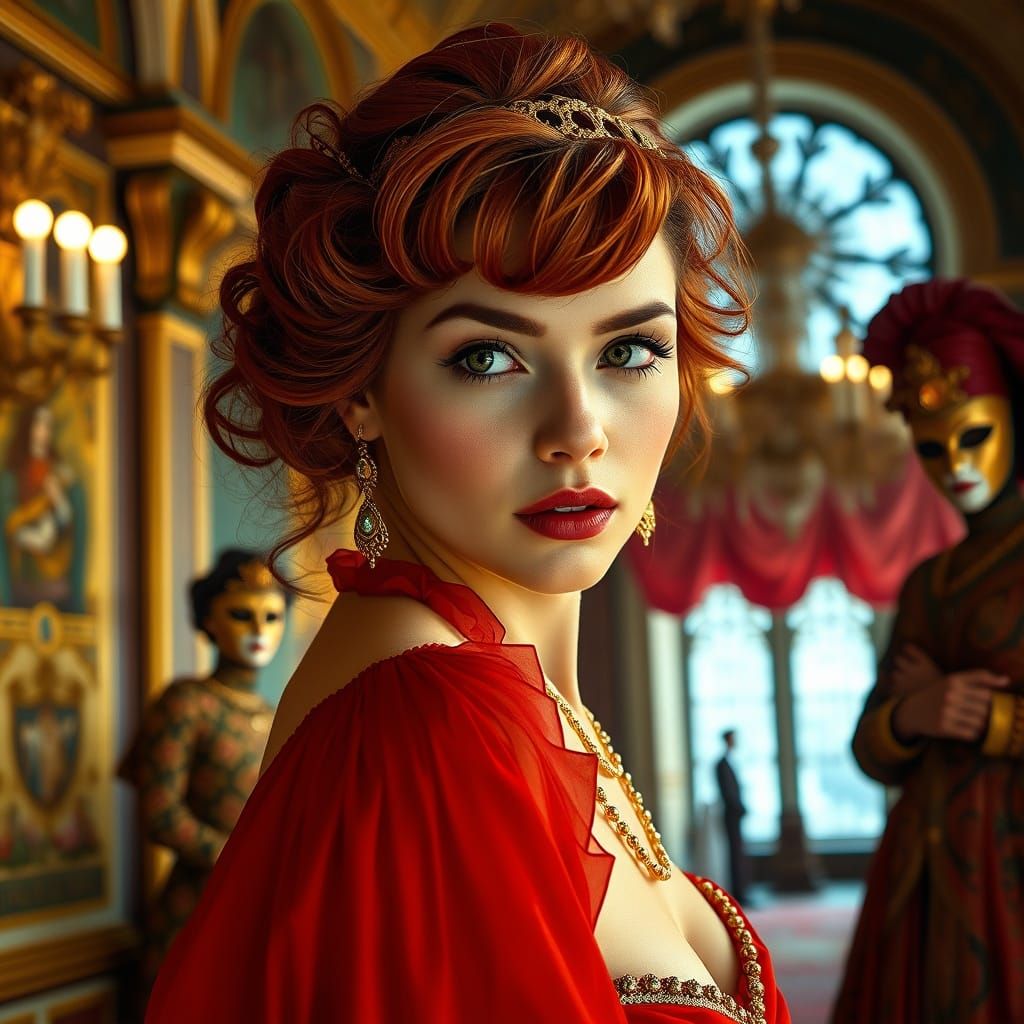 Italian Woman in Venetian Ballroom, Art Nouveau Style