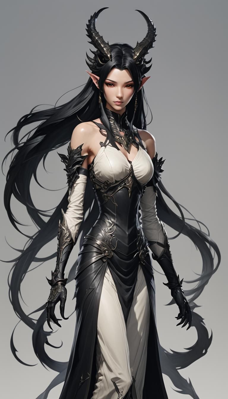 Elegant Dragon Woman in Ethereal Forest Clearing