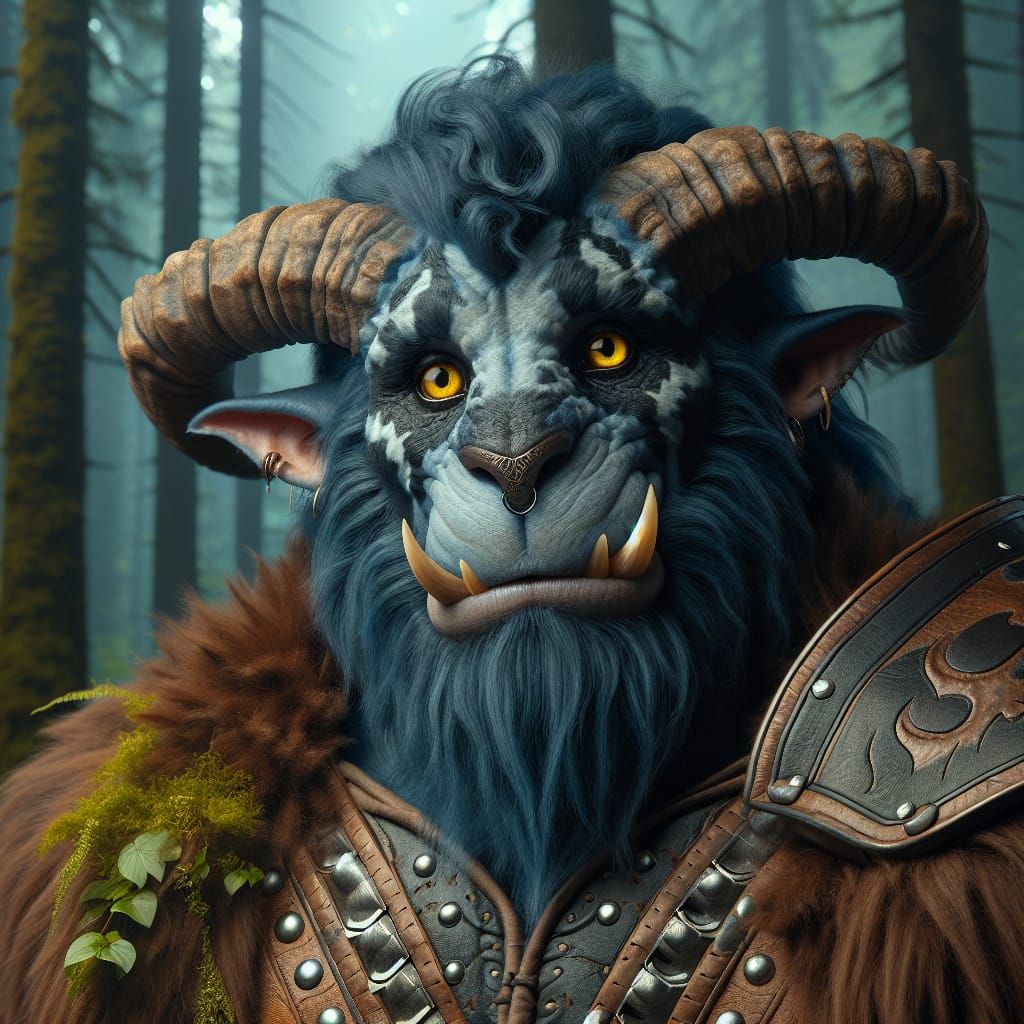 Dark Fantasy Portrait of a Blue-Skinned Firbolg Druid