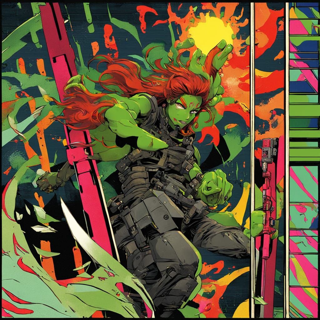 Cyborg Kunoichi in Tactical Ninja Armor, Cel-Shaded Manga St...