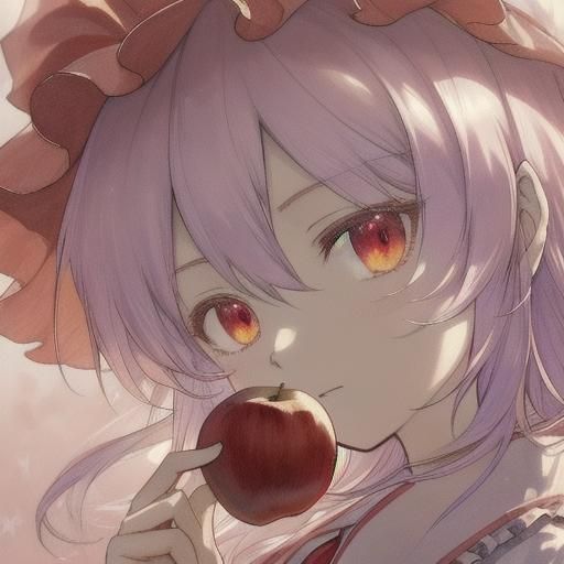 Remilia Scarlet Anime Portrait with Apple in Watercolor Styl...