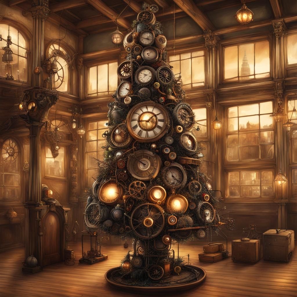 Steampunk Christmas Tree with Intricate Details