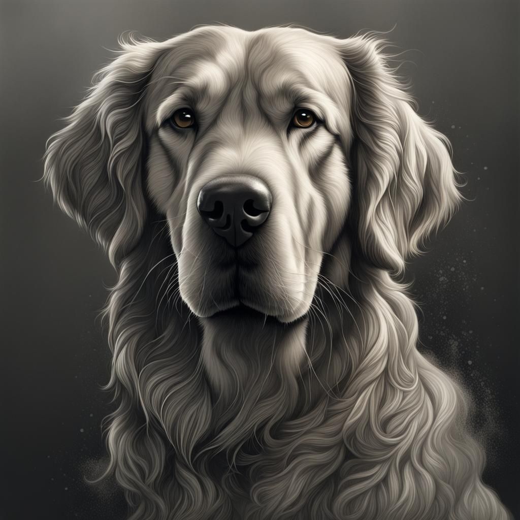 Golden Retriever Portrait in Detailed Pencil Sketch