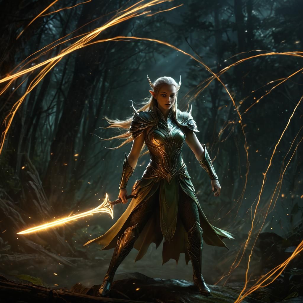 Luminous Elven Warrior Phases Into Reality