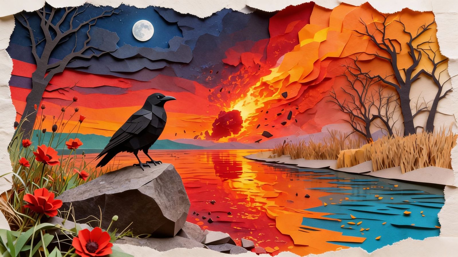 Crow Watches Meteor Impact at Dusk