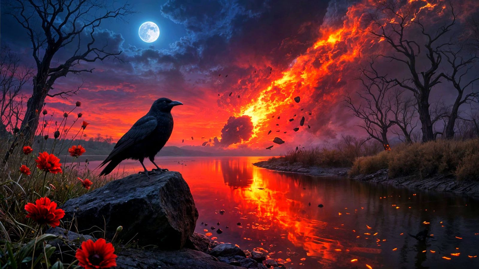 Ethereal Crow Observes Meteor at Dusk