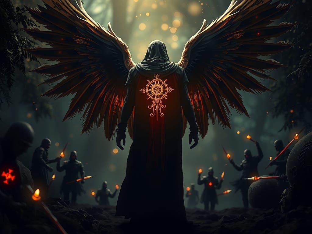 Dark Angel in Gothic Style with Ominous Shadows