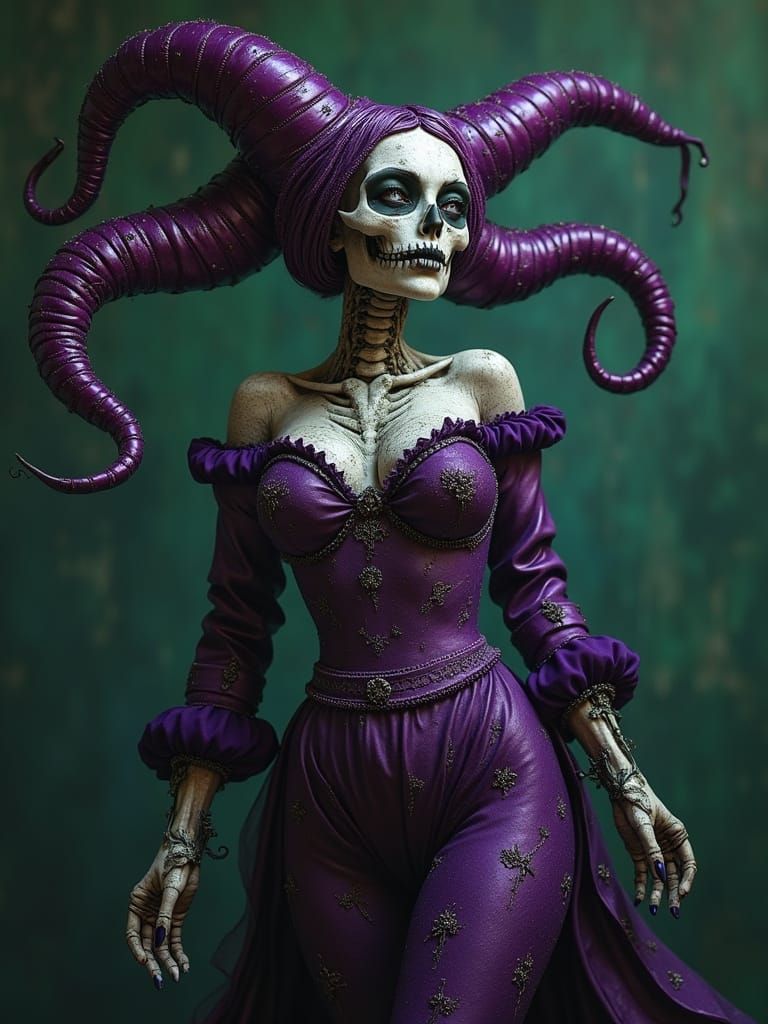 Jester Punk: Woman with Skeleton Face in Purple and Green