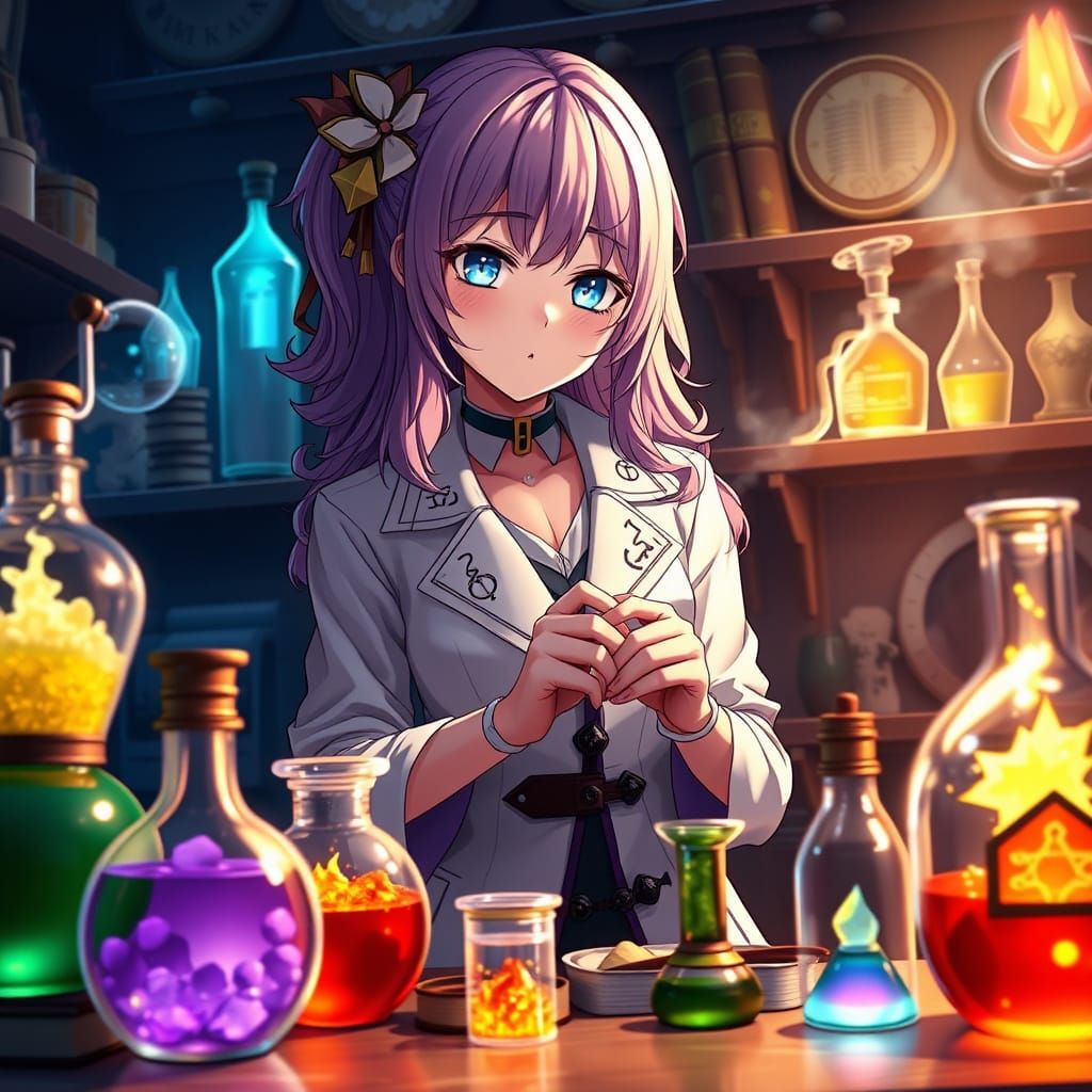 Anime Chemist in Laboratory: Detailed 3D Render